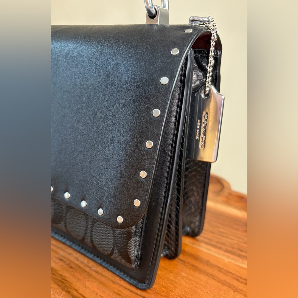 Coach Klare Black Signature Leather Rivets Crossbody Shoulder Purse 90400 EUC - Picture 6 of 17